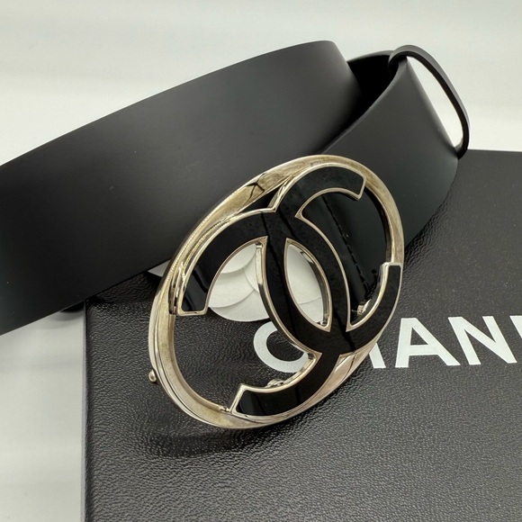 Authentic Chanel CC Logo Oval black calf leather belt - Picture 9 of 16